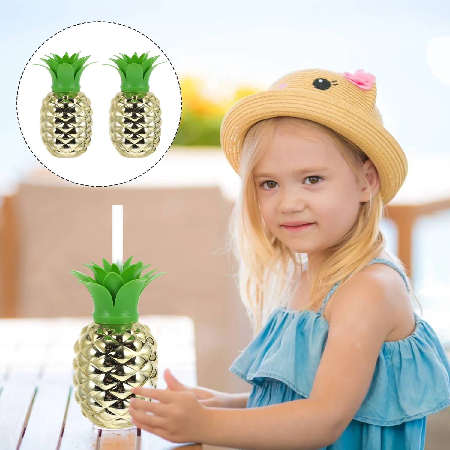 Plastic Pineapple Cups with Straw (1 Pc) - Party Favors, Hawaiian, Beach Plastic Pineapple Cups with Straw (1 Pc) - Party Favors, Hawaiian, Beach